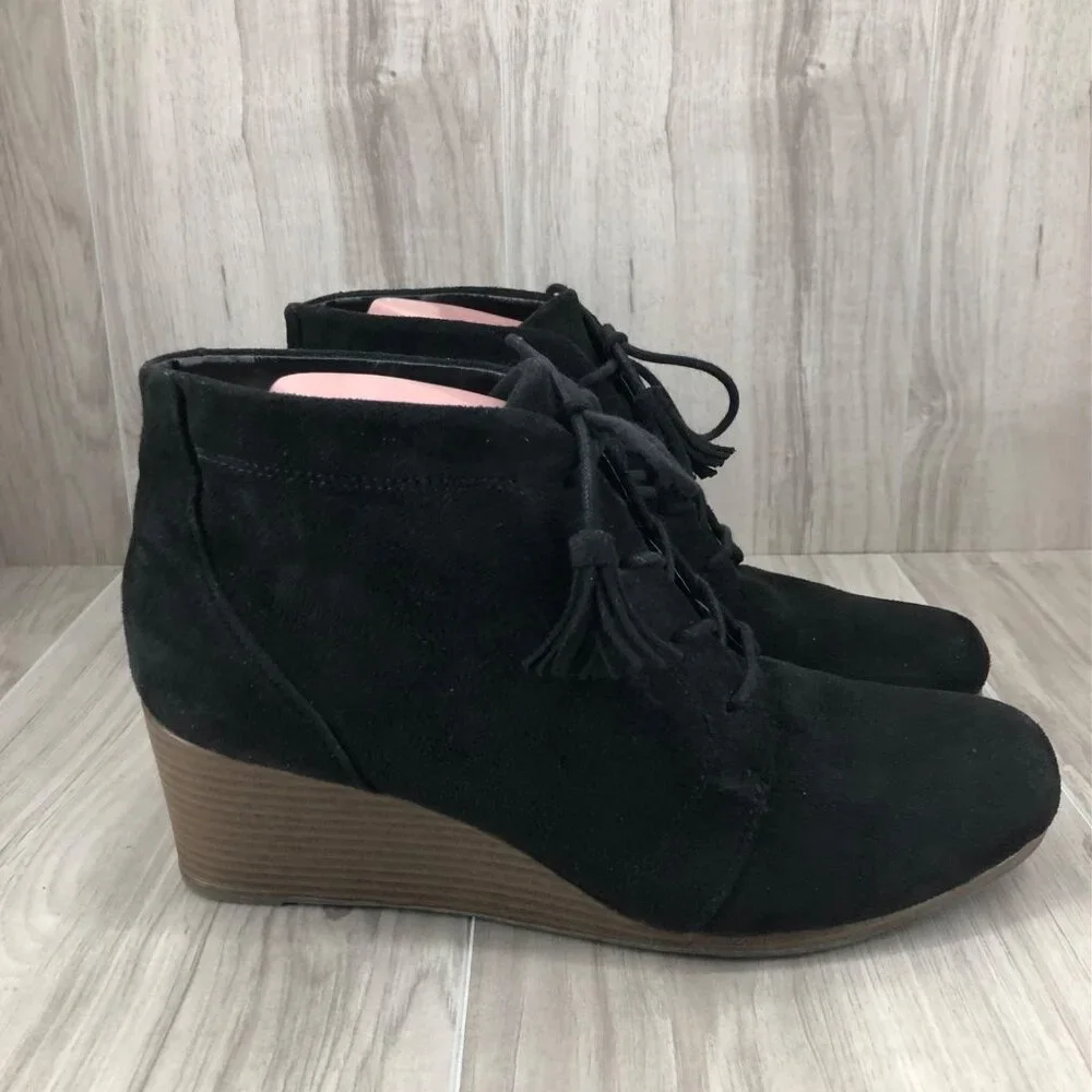 Dr Scholls Wedge Ankle Boots Womens 10M Kennedy Black Lace Up Booties